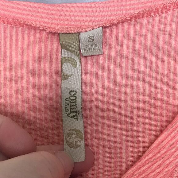 Comfy USA Top Womens Small Orange Stripe V Neck 3/4 Sleeve A Line Pockets AS IS - Picture 5 of 11